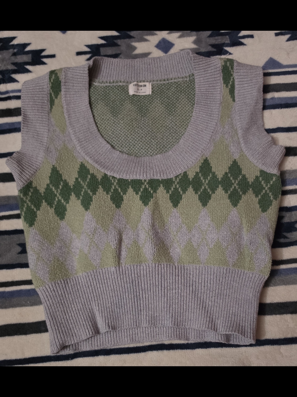 Cotton On Sage Argyle Sweater Vest
